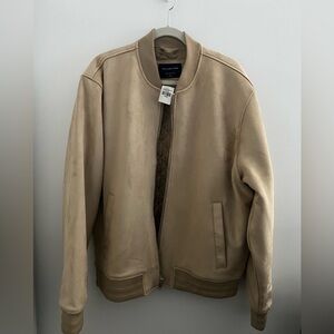 NWT Abercrombie Men's XL Vegan Suede Bomber Jacket Beige Full zip